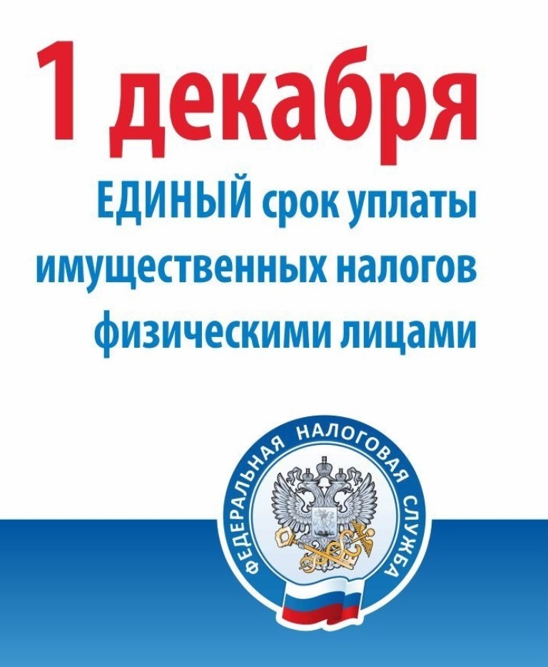 Срок уплаты имущественных налогов физических лиц не позднее 1 декабря 2023 года..
